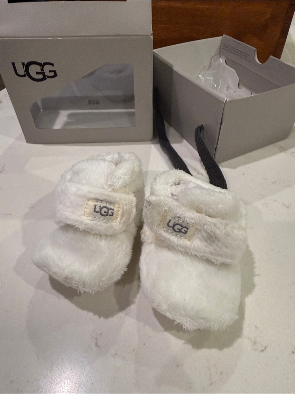 UGG Cream Plush Infant Booties with Hook-and-Loop Strap